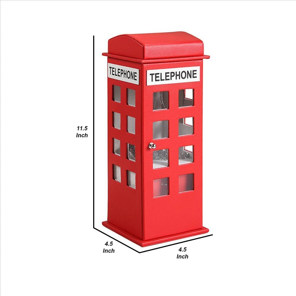 Telephone Booth Jewelry Box with 2 Drawers Red By Casagear Home BM240350