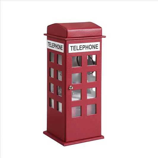Telephone Booth Jewelry Box with 2 Drawers, Burgundy Red By Casagear Home