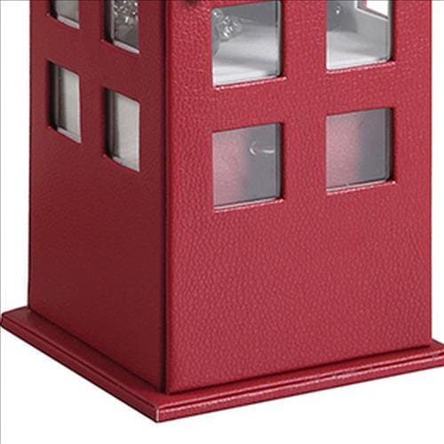 Telephone Booth Jewelry Box with 2 Drawers Burgundy Red By Casagear Home BM240353