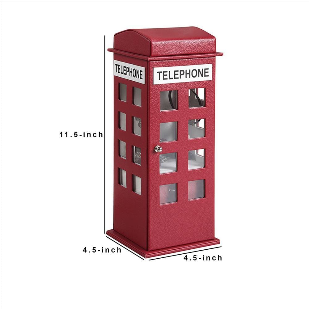 Telephone Booth Jewelry Box with 2 Drawers Burgundy Red By Casagear Home BM240353