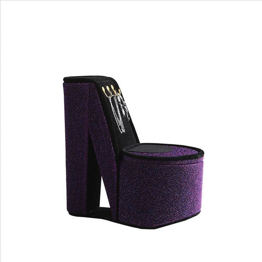 High Heel Shoe Jewelry Box with 3 Hooks and Storage, Purple By Casagear Home