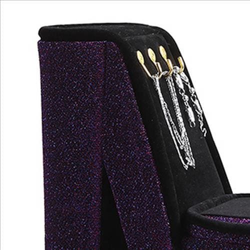 High Heel Shoe Jewelry Box with 3 Hooks and Storage Purple By Casagear Home BM240355