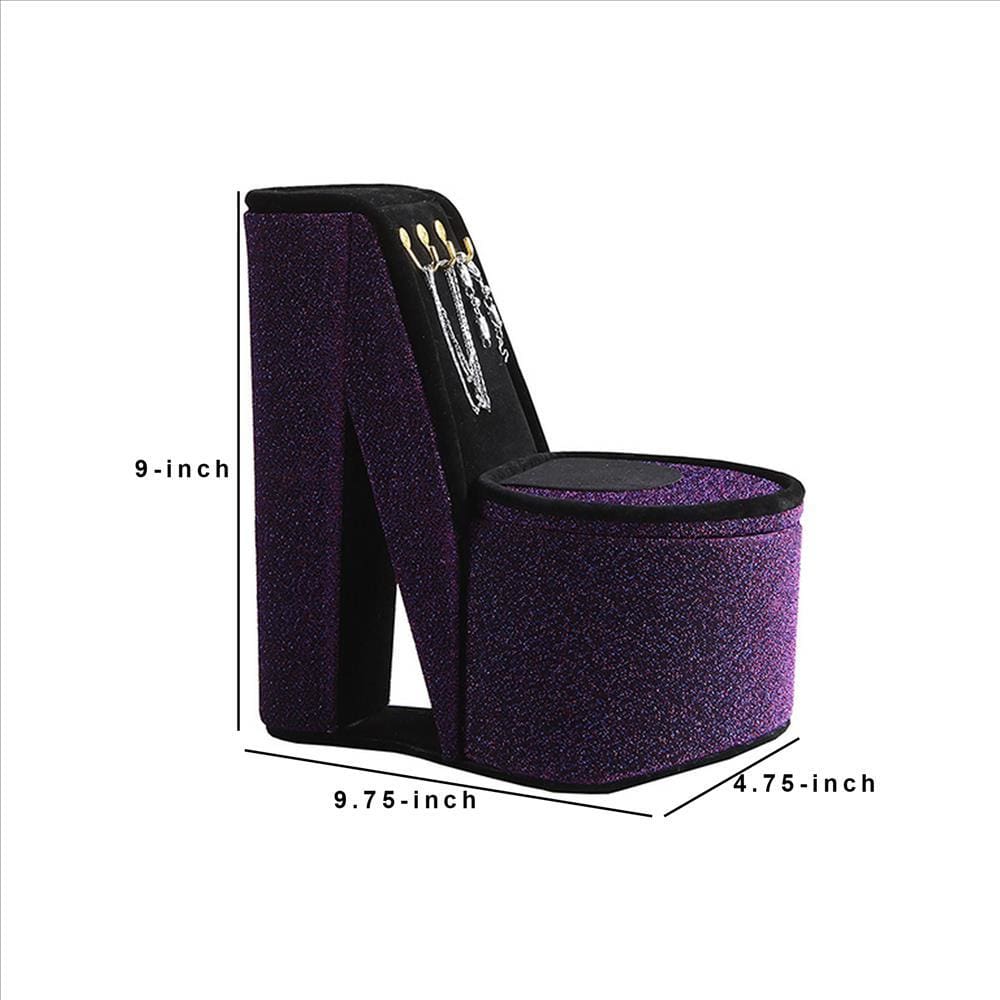 High Heel Shoe Jewelry Box with 3 Hooks and Storage Purple By Casagear Home BM240355