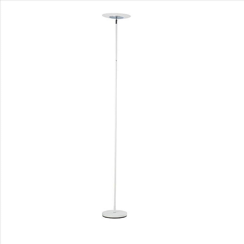 Floor Lamp with Adjustable Torchiere Head and Sleek Metal Body, White By Casagear Home