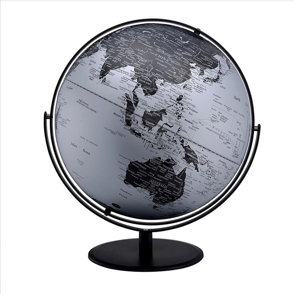 Globe Accent Decor with Inbuilt LED, Black and Gray By Casagear Home