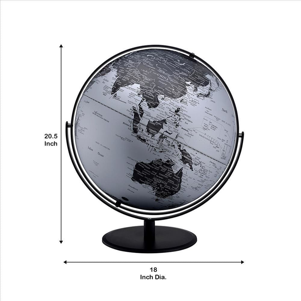 Globe Accent Decor with Inbuilt LED Black and Gray By Casagear Home BM240408