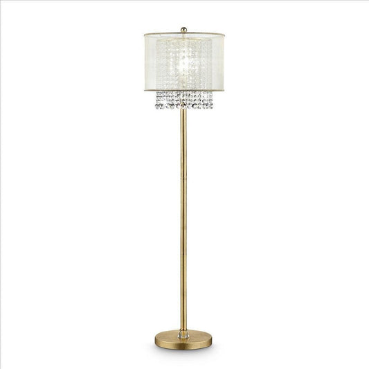 Floor Lamp with Hanging Crystal Accents, White and Gold By Casagear Home