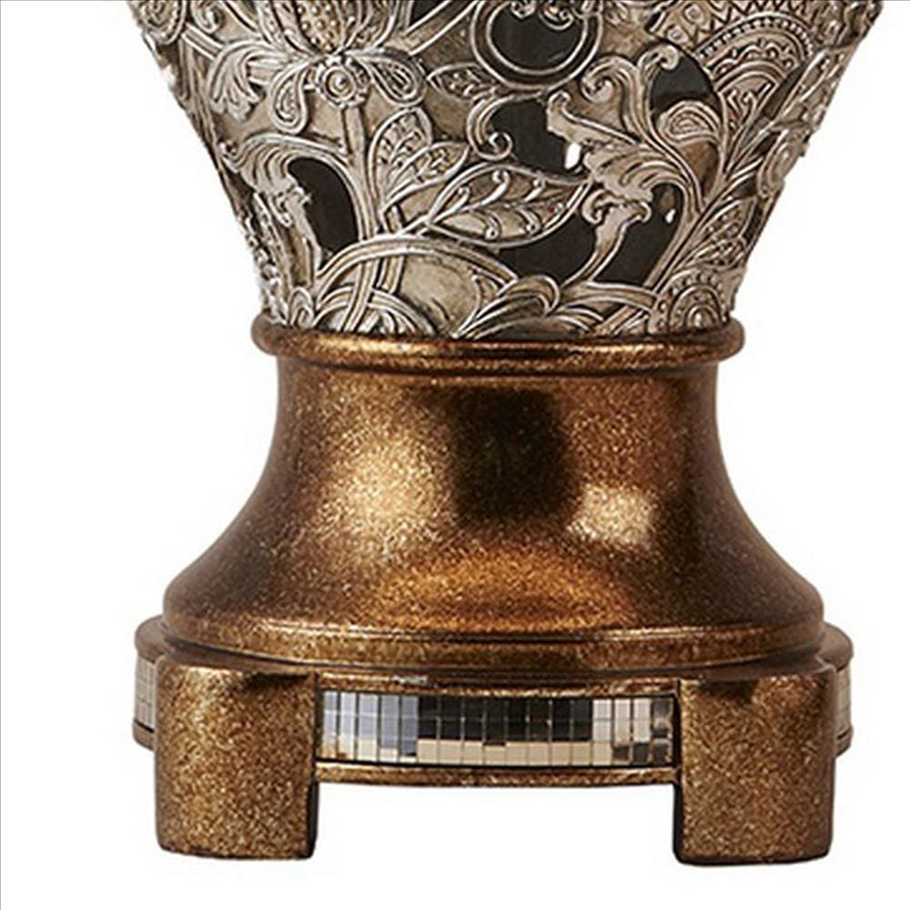 Table Lamp with Floral pattern Metal Body Silver and Gold By Casagear Home BM240417