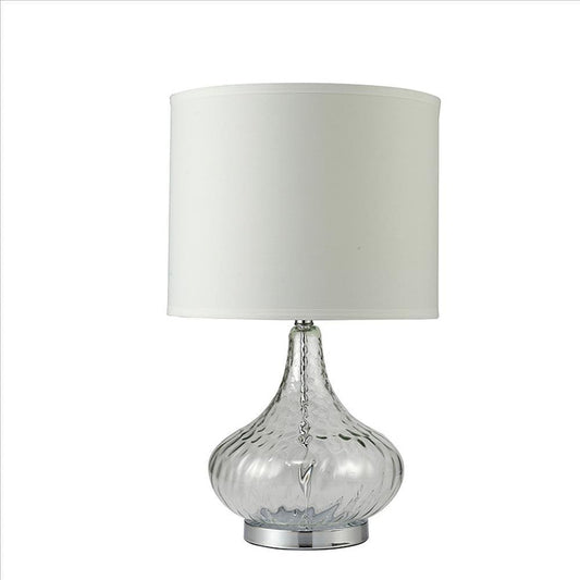 Table Lamp with Pot Bellied Glass Body, Clear and White By Casagear Home