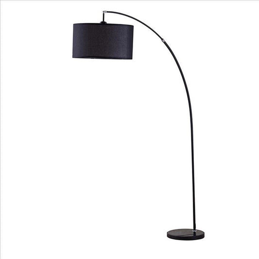 Floor Lamp with Curved Metal Frame and Drum Shade, Black By Casagear Home