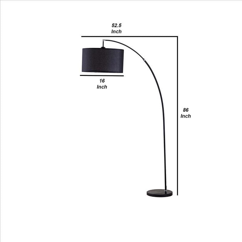 Floor Lamp with Curved Metal Frame and Drum Shade Black By Casagear Home BM240434