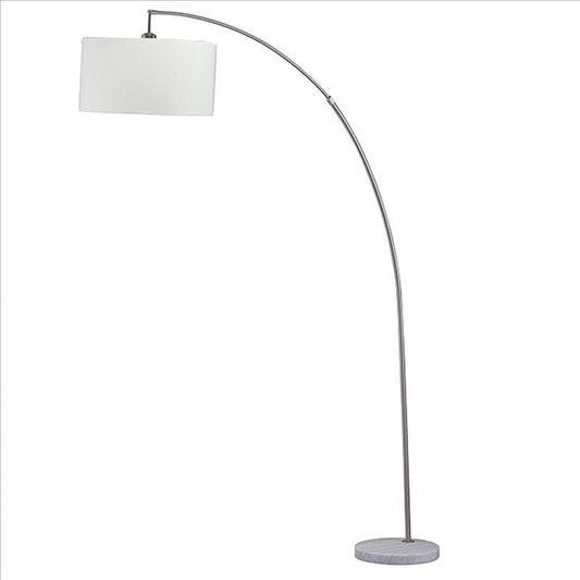 Floor Lamp with Curved Metal Frame and Drum Shade, Silver By Casagear Home