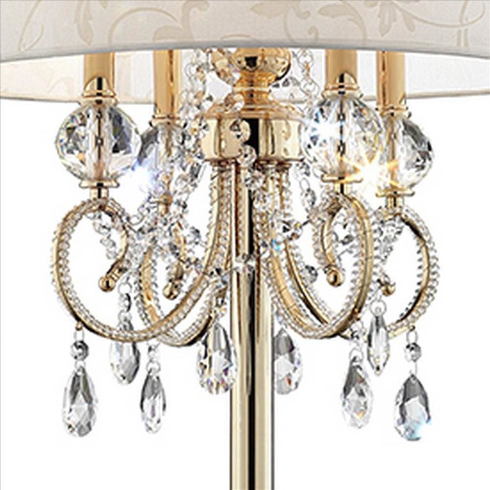 Table Lamp with Crystal Accent and Baroque Printed Shade Gold By Casagear Home BM240437