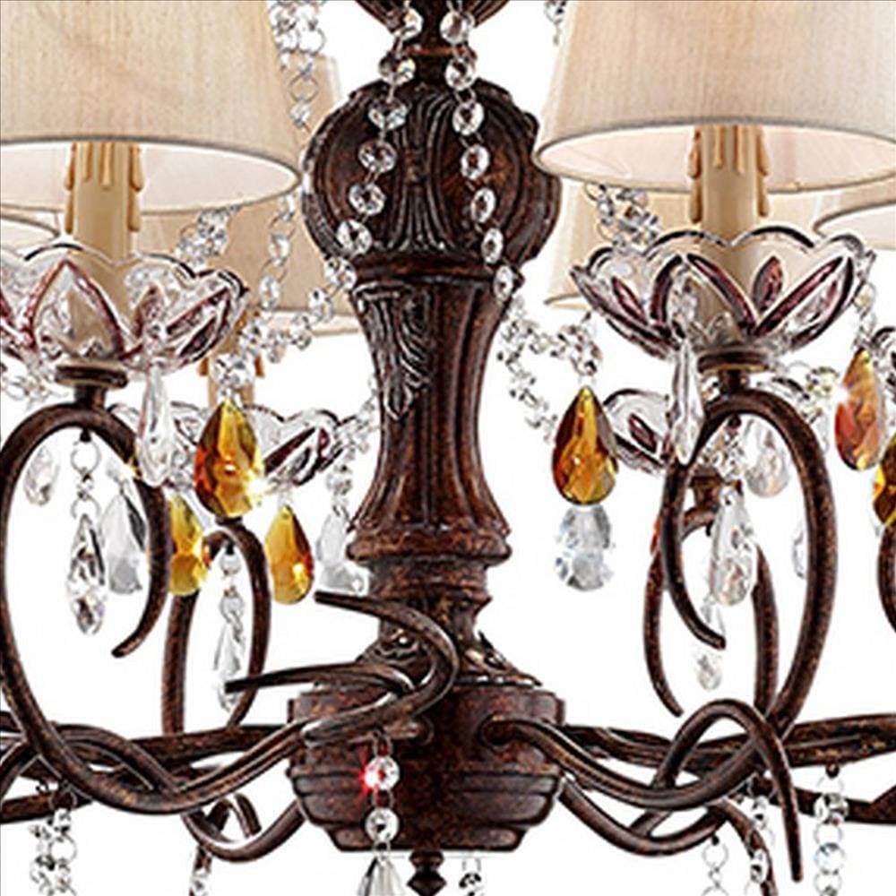 Ceiling Lamp with Scrolled Frame and 6 Bell Shade Bronze By Casagear Home BM240439