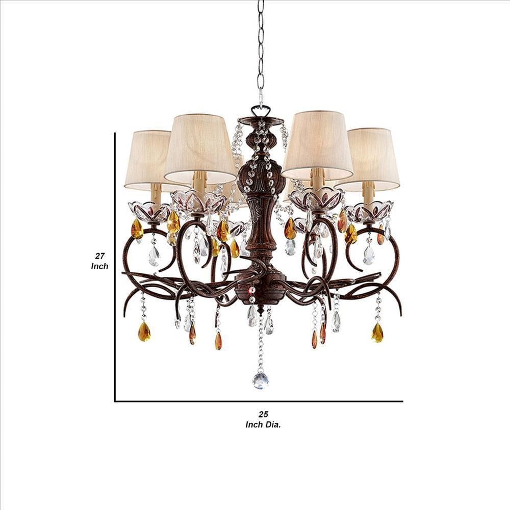 Ceiling Lamp with Scrolled Frame and 6 Bell Shade Bronze By Casagear Home BM240439