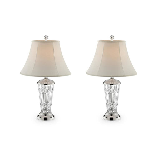 Table Lamp | Semi Fluted Glass Base | Set of 2 | Off White