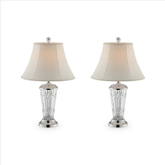 Table Lamp | Semi Fluted Glass Base | Set of 2 | Off White