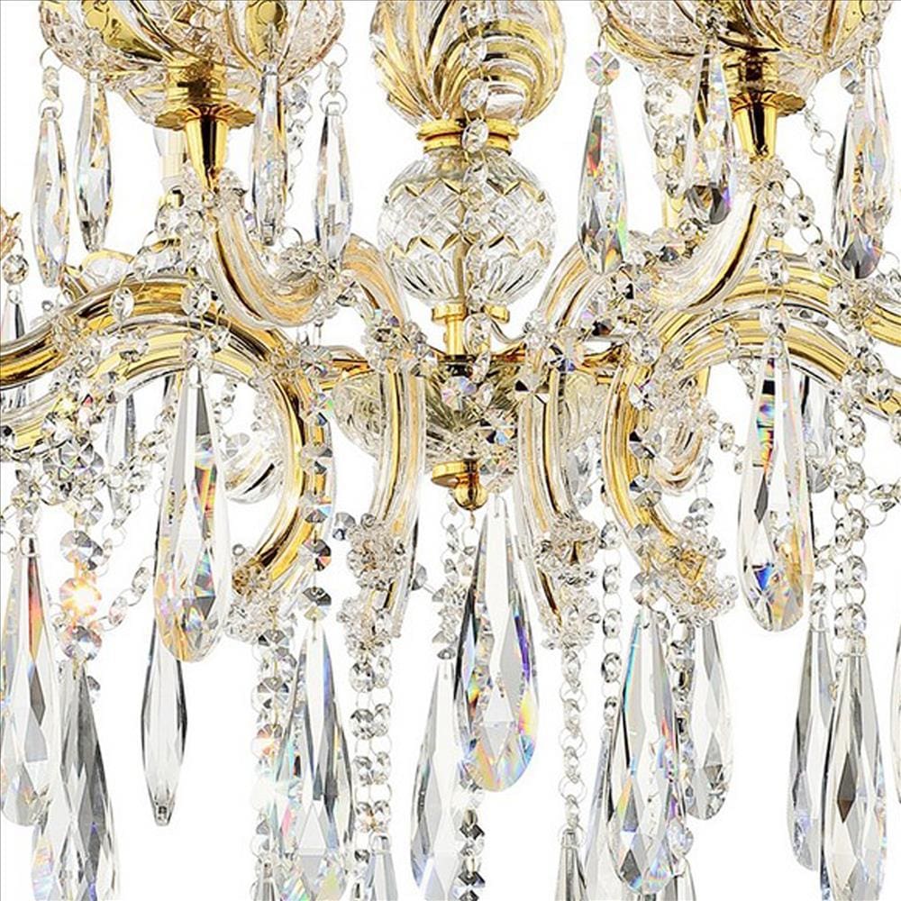 8 Light Metal Chandelier with Crystal Accents Gold By Casagear Home BM240447