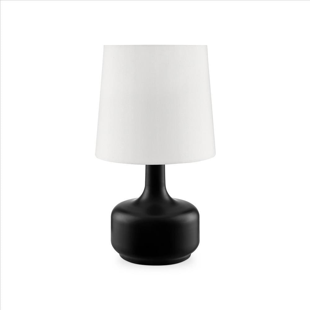 Table Lamp with Teardrop Metal Base and Fabric Shade, Black By Casagear Home