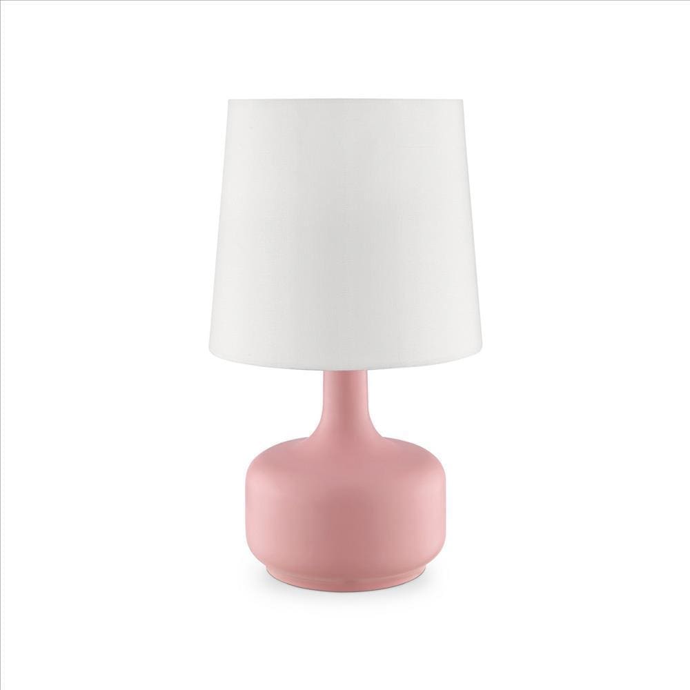 Table Lamp with Teardrop Metal Base and Fabric Shade, Pink By Casagear Home