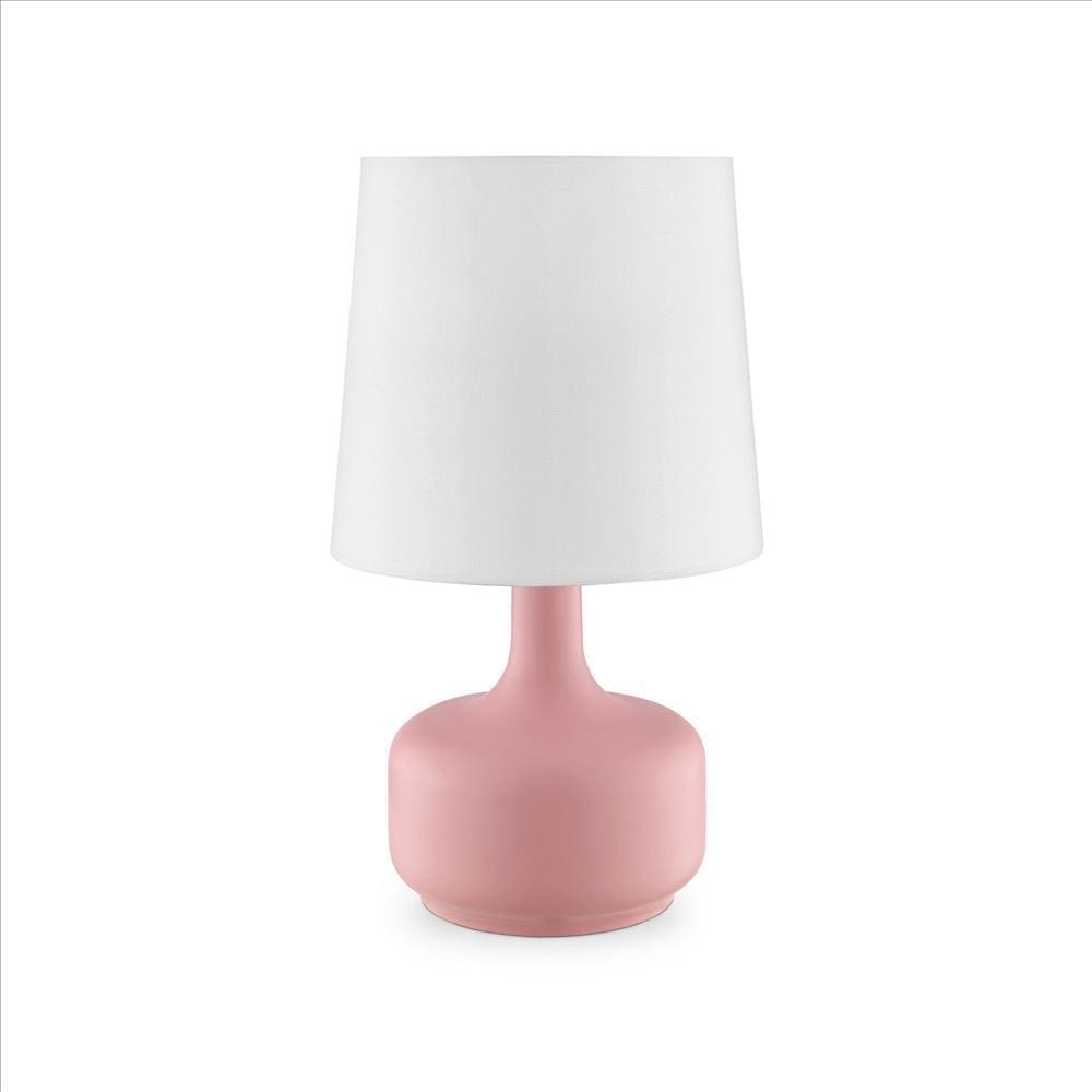 Table Lamp | Teardrop Metal Base | Fabric Shade | Pink