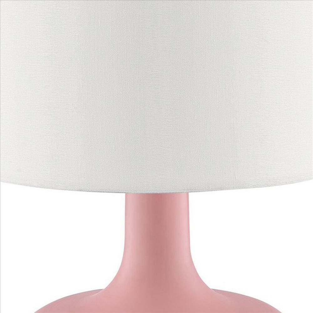 Table Lamp with Teardrop Metal Base and Fabric Shade Pink By Casagear Home BM240454