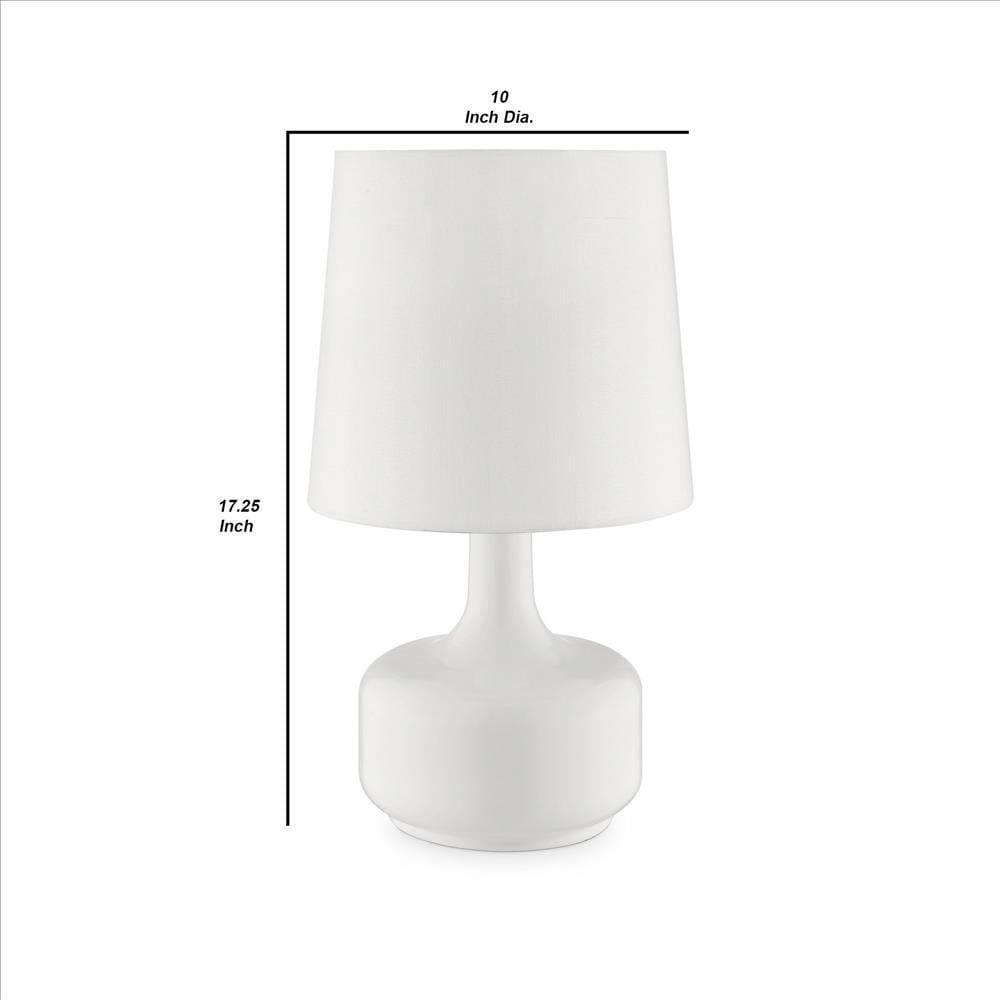 Table Lamp with Teardrop Metal Base and Fabric Shade White By Casagear Home BM240455