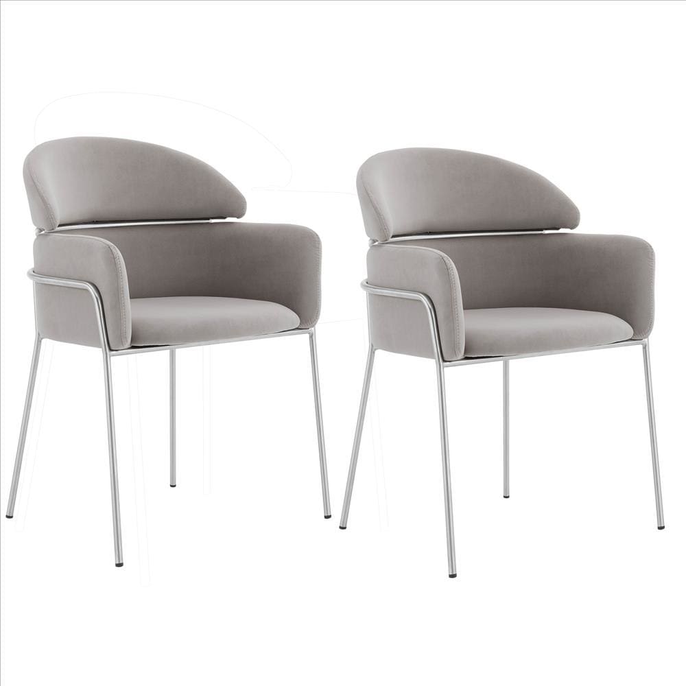 Curved Metal Dining Chair with Sleek Tubular Legs, Set of 2,Gray and Silver By Casagear Home
