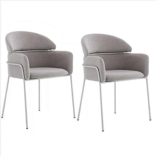 Curved Metal Dining Chair with Sleek Tubular Legs, Set of 2,Gray and Silver By Casagear Home