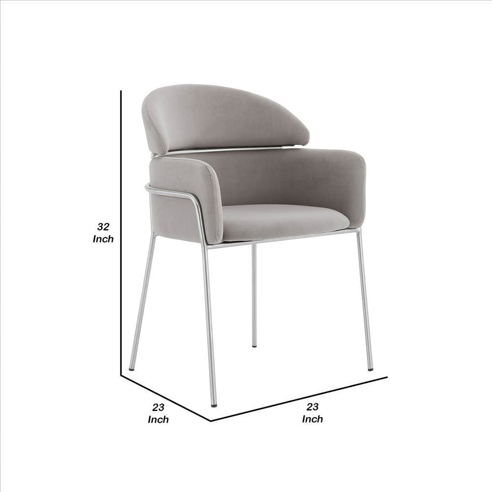 Curved Metal Dining Chair with Sleek Tubular Legs Set of 2,Gray and Silver By Casagear Home BM240715