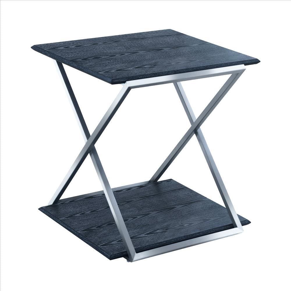 22 Inch Metal End Table with Open Shelf, Gray and Silver By Casagear Home
