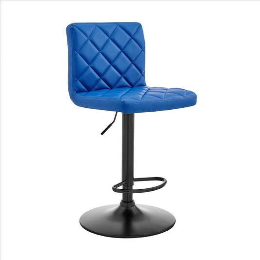 20 Inch Metal and Leatherette Swivel Bar Stool, Black and Blue By Casagear Home