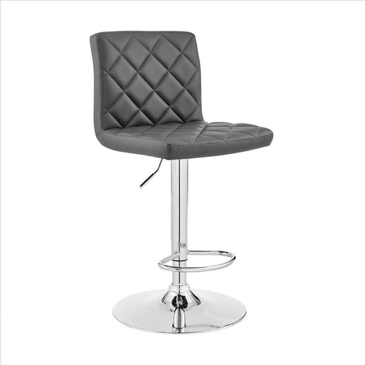 20 Inch Metal and Leatherette Swivel Bar Stool, Gray and Silver By Casagear Home