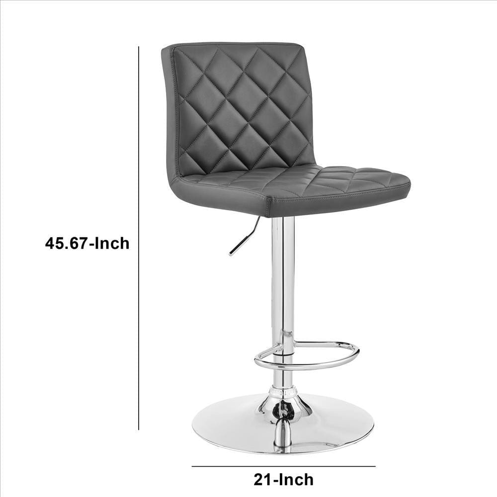 20 Inch Metal and Leatherette Swivel Bar Stool Gray and Silver By Casagear Home BM240747