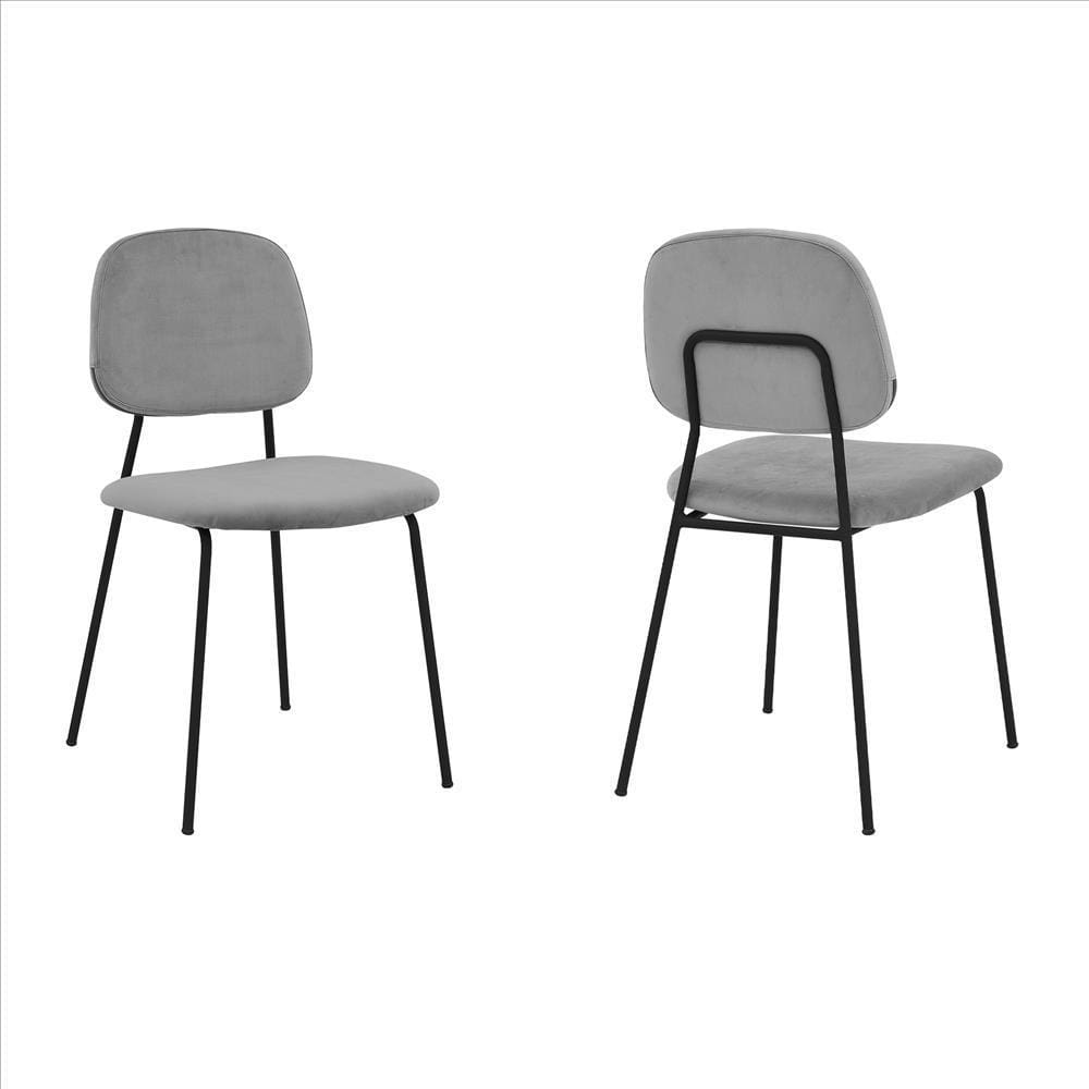 Metal Dining Chair with Velvet Upholstery, Set of 2, Black and Gray By Casagear Home
