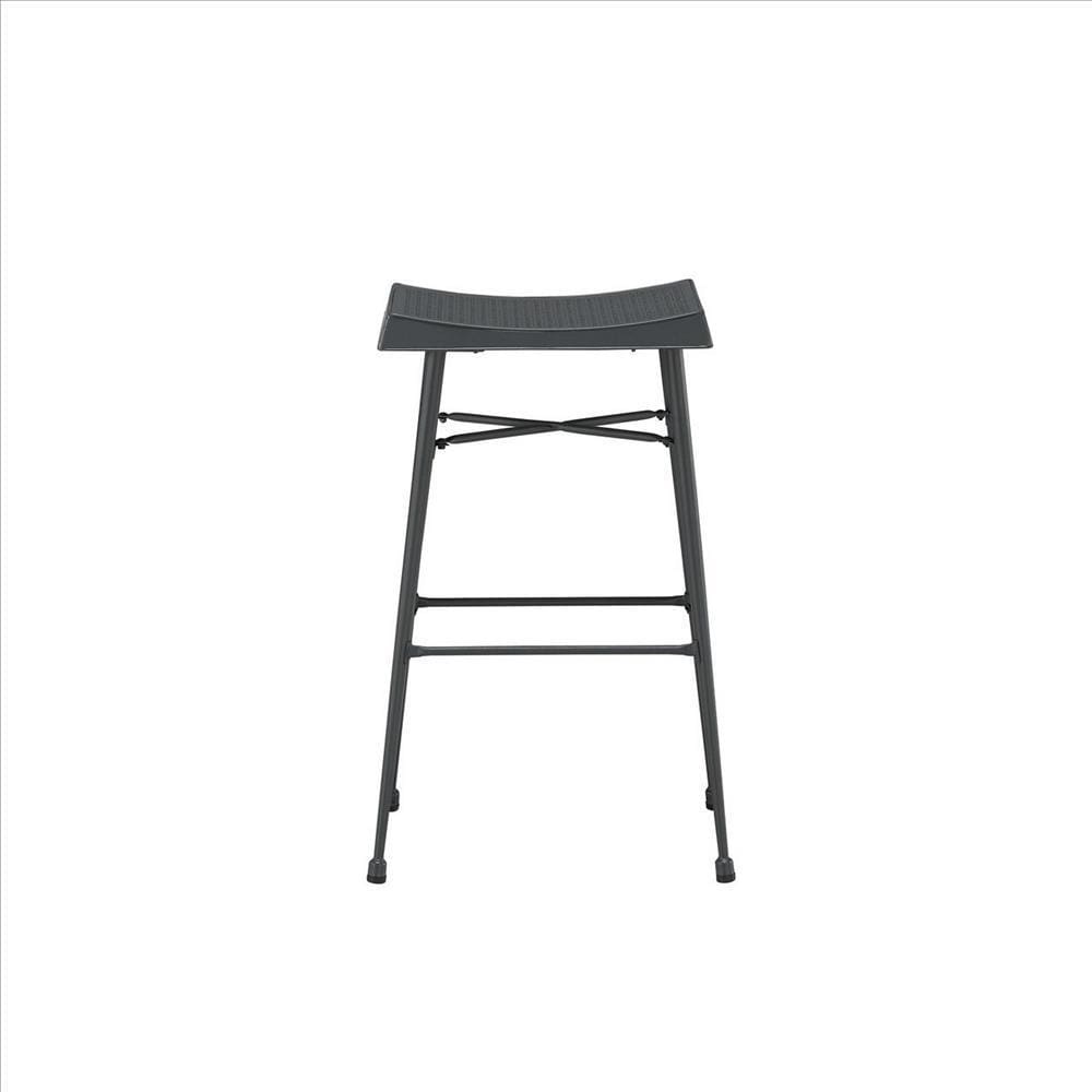 Backless Metal Barstool with Perforated Top Set of 2 Gray By Casagear Home BM240796