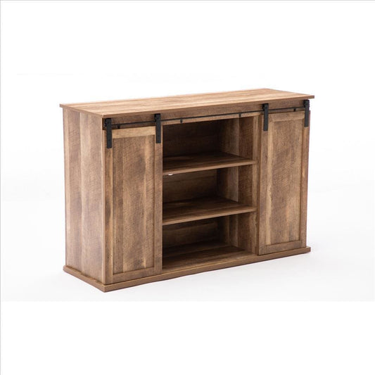 Rustic Media Cabinet with Barn Door and Open Storage, Natural By Casagear Home