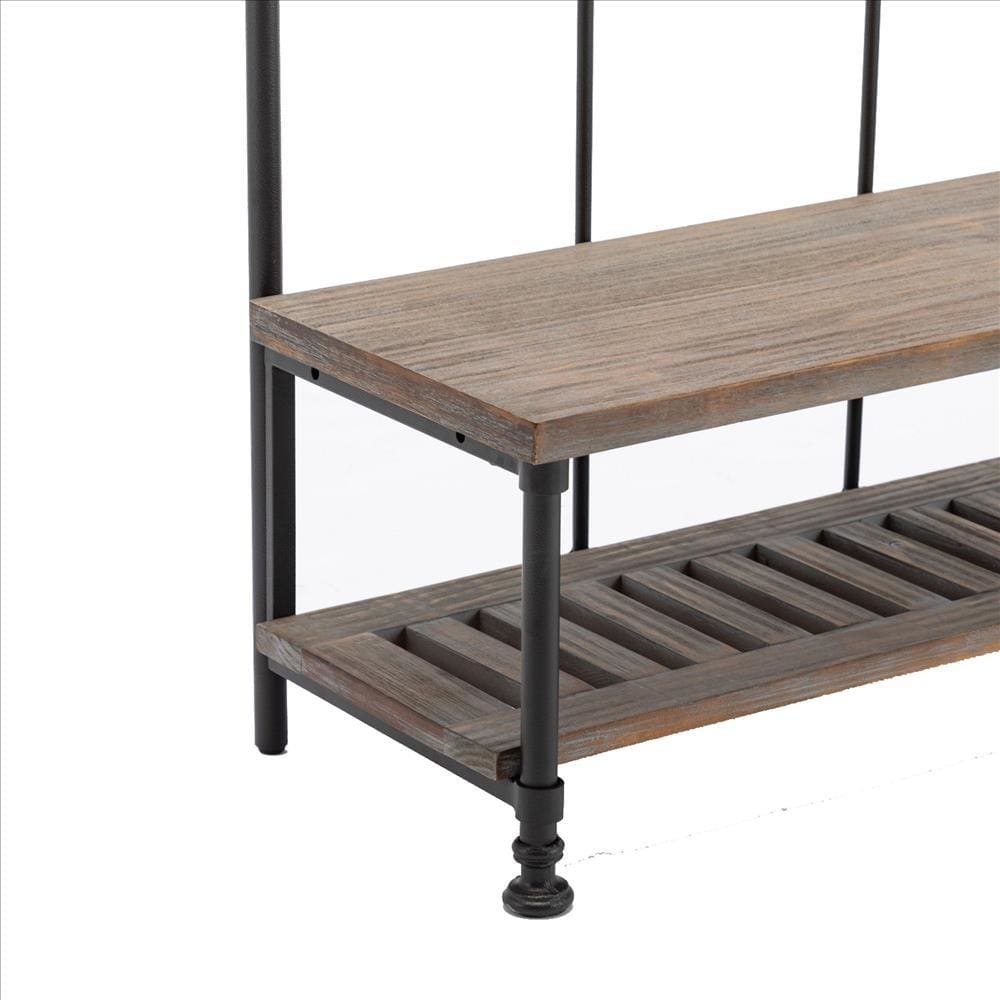Wood and Metal Industrial Hall Tree with Bench Brown By Casagear Home BM240825