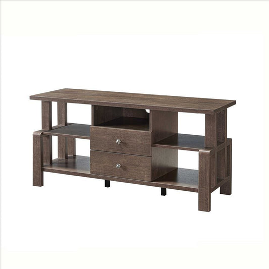 TV Stand with 4 Wooden Shelves and 2 Drawers, Brown By Casagear Home