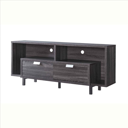 TV Stand with 2 Wooden Shelves and 2 Drawers, Gray By Casagear Home