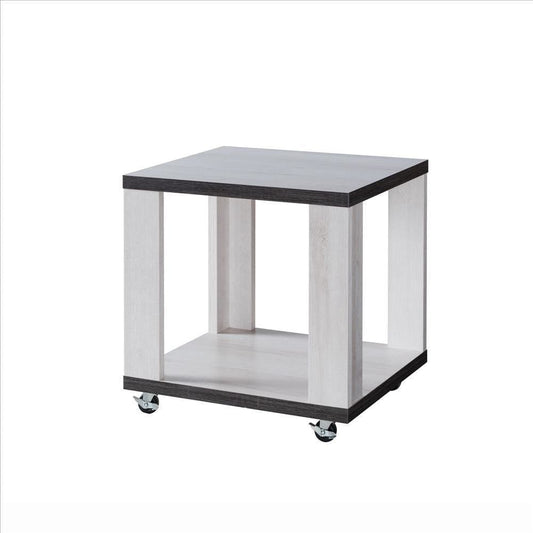 End Table with Wooden Open Bottom Shelf, White and Gray By Casagear Home