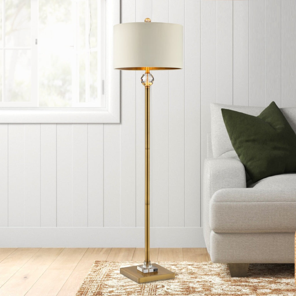Floor Lamp with Crystal Orb and Metal Stalk Support, Gold By Casagear Home