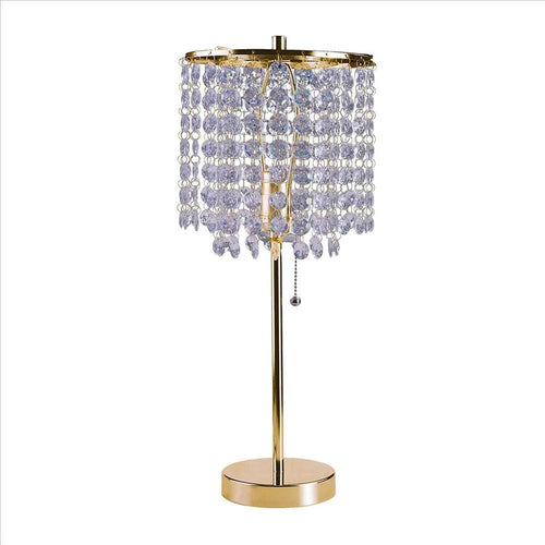Table Lamp | Metal Stalk | Hanging Crystal Shade | Gold
