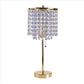 Metal Stalk Design Table Lamp with Hanging Crystals Shade, Gold By Casagear Home