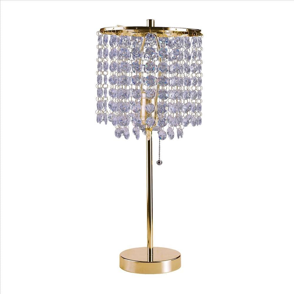 Table Lamp | Metal Stalk | Hanging Crystal Shade | Gold