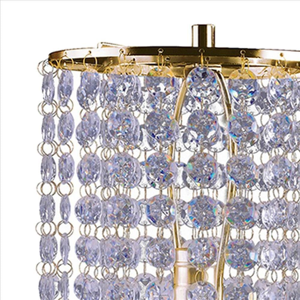 Metal Stalk Design Table Lamp with Hanging Crystals Shade Gold By Casagear Home BM240890