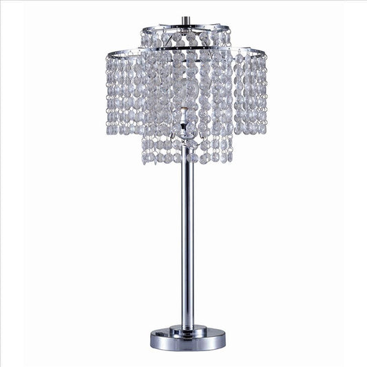 Metal Table Lamp with Hanging Acrylic Beads and USB Plugin, Silver By Casagear Home