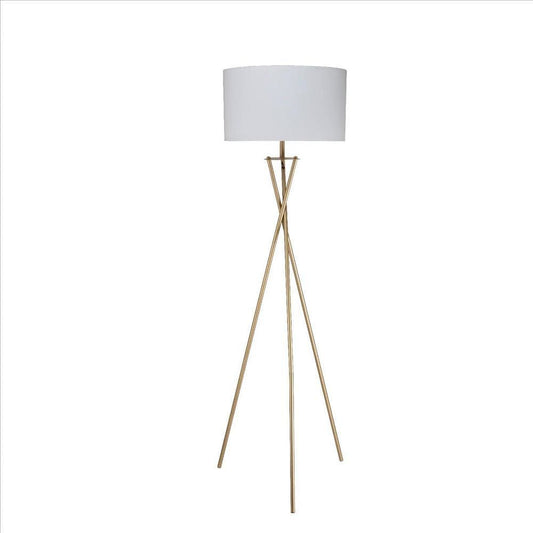 Metal Tripod Legs Floor Lamp with Rotary Switch, Gold By Casagear Home