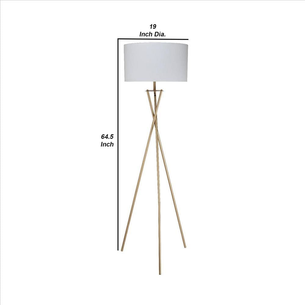 Metal Tripod Legs Floor Lamp with Rotary Switch Gold By Casagear Home BM240894