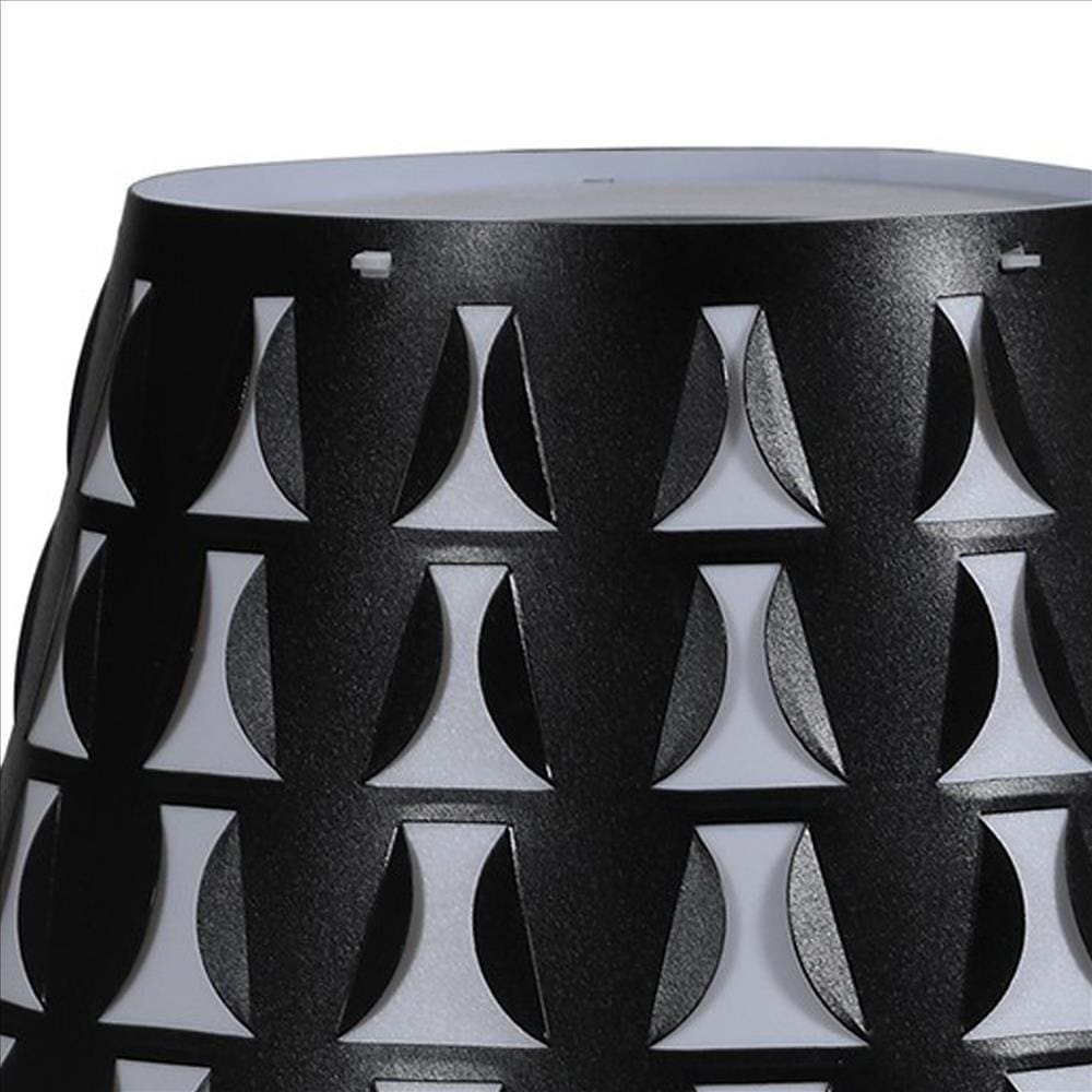 Plastic Shade Metal Table Lamp with Open Clover Base Black By Casagear Home BM240899